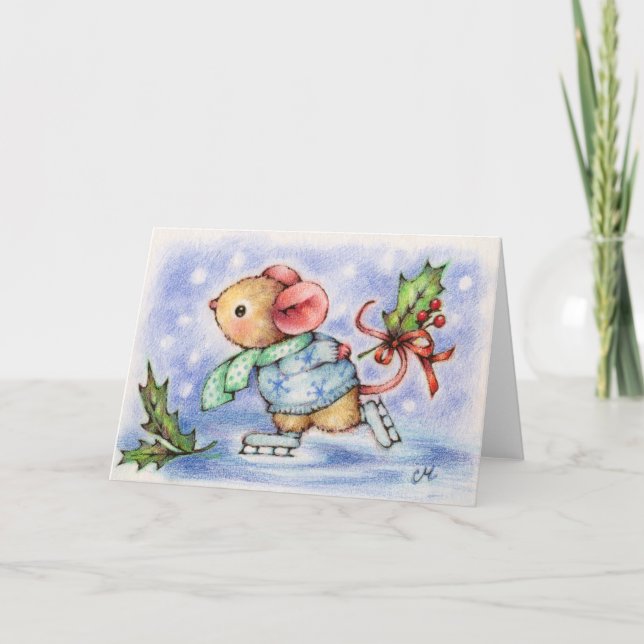 Weihnachtsmäuse Ice Skaten Niedliche Karte (Vorderseite)