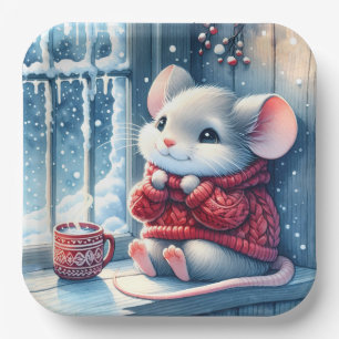 Weihnachtsmäuse im Winterfenster Pappteller