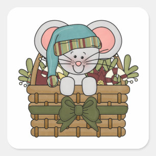 Weihnachtsmäuse in Basket Quadratischer Aufkleber