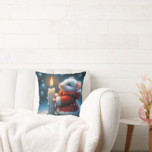 Weihnachtsmäuse mit glühender Kerze Kissen