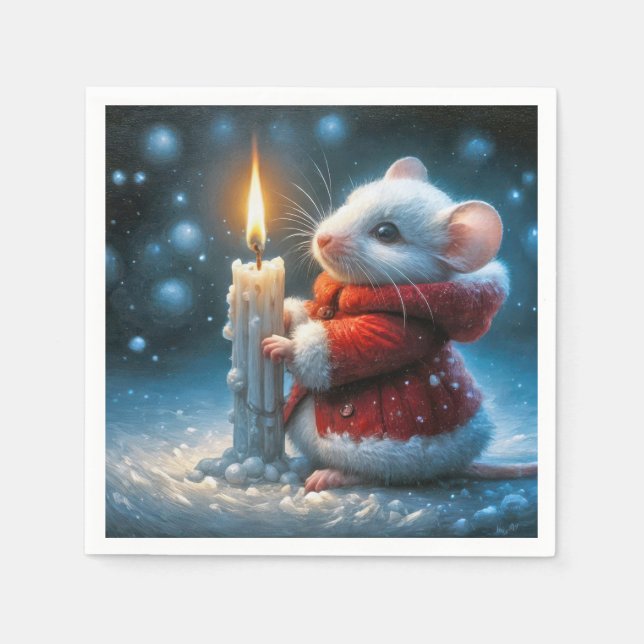 Weihnachtsmäuse mit glühender Kerze Serviette (Vorderseite)