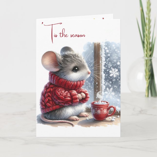 Weihnachtsmäuse mit heißem Kakao Karte (Vorderseite)