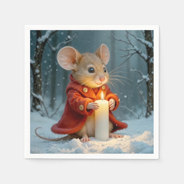 Weihnachtsmäuse mit Kerze Serviette (Vorderseite)