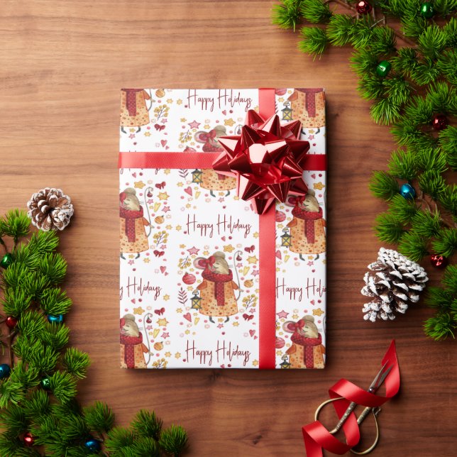 Weihnachtsmäuse mit Lattern Geschenkpapier (Feiertagsgeschenk)