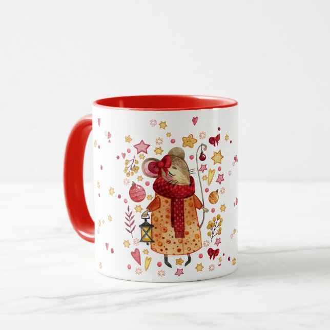 Weihnachtsmäuse mit Lattern Tasse (Vorderseite Links)