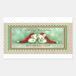 Weihnachtsmäuse mit Roten Weihnachtsmannmützen Rechteckiger Aufkleber