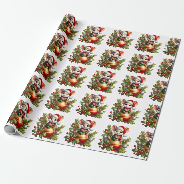 Weihnachtsmäuse-Wrapping Geschenkpapier (Ungerollt)