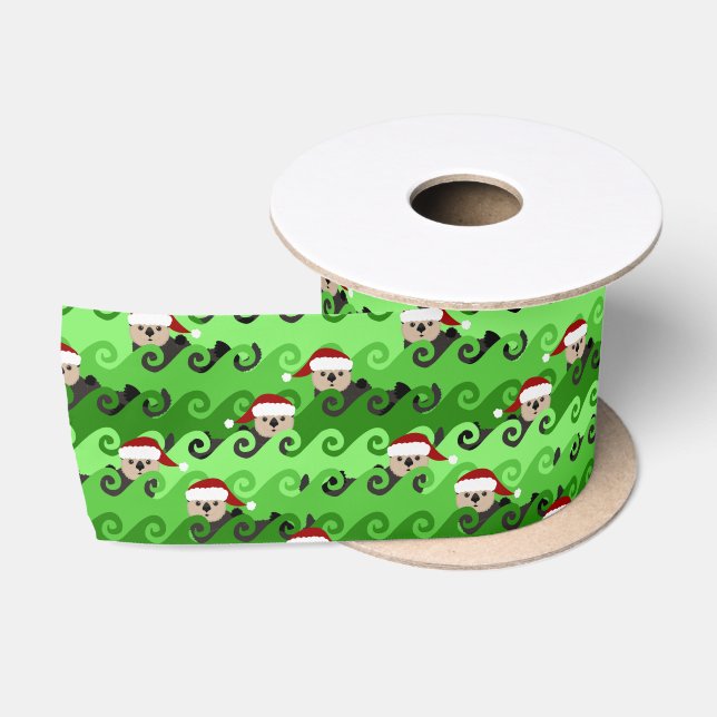 Weihnachtsmeer Otters Grüne Wellen Satinband (Spule)