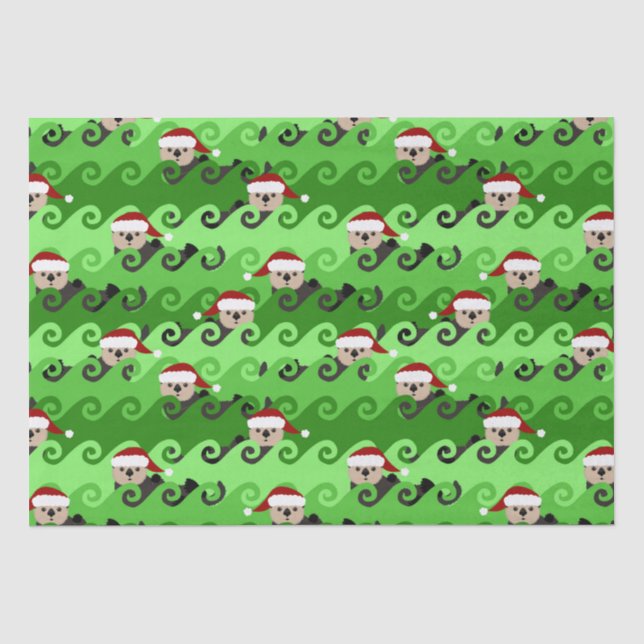 Weihnachtsmeer Otters Grüne Wellen Seidenpapier (Vorderseite)