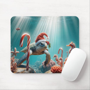 Weihnachtsmeeresschildkröte mit Zuckerstangen Mousepad