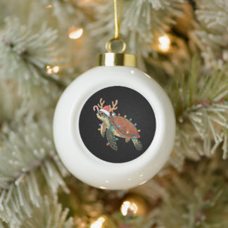 Weihnachtsmeeresschildkröte-Rentiergeweih-Zuckerst Keramik Kugel-Ornament