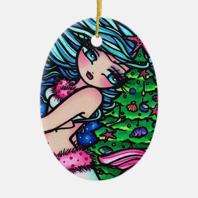 Weihnachtsmeerjungfrau fröhliche Mindy Kunst durch Keramik Ornament (Vorne)
