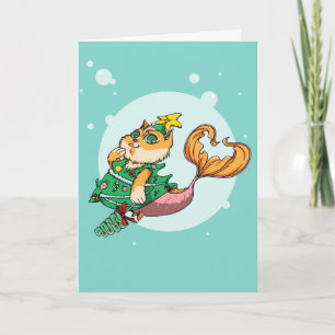 Weihnachtsmeerjungfrau-Katze Feiertagskarte