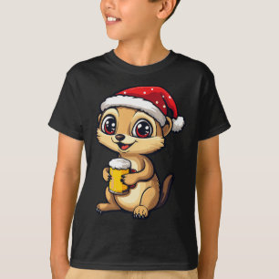 Weihnachtsmeerkat mit Bier-Comic T-Shirt