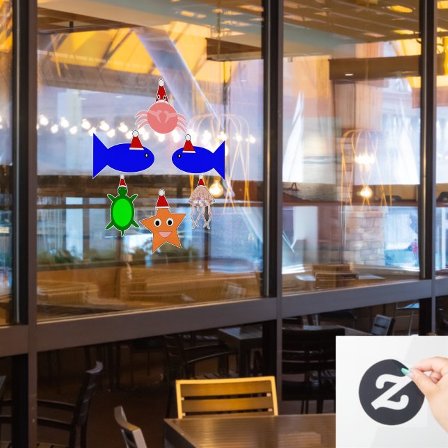 Weihnachtsmeerkreaturen Meeresfrüchte Restaurant Fensteraufkleber (Restaurantfenster)