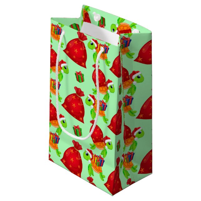 Weihnachtsmeerschildkröte Kleine Geschenktüte (Vorderseite Schrägansicht)
