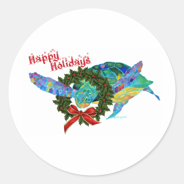 Weihnachtsmeerschildkröte Runder Aufkleber (Vorderseite)