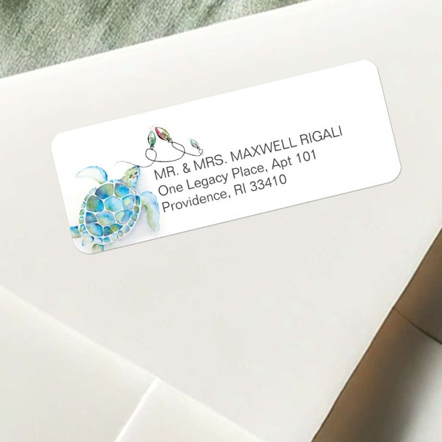 Weihnachtsmeerschildkröten-Adressschilder (Beach Christmas return address labels watercolor sea turtle art by Victoria Grigaliunas DoTellABelle)