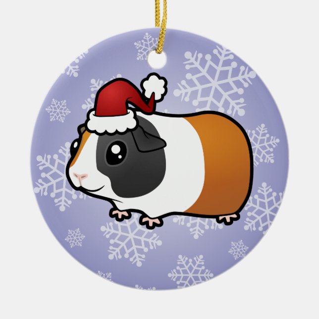 Weihnachtsmeerschweinchen (glattes Haar) Keramik Ornament (Vorne)