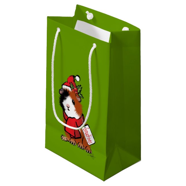 Weihnachtsmeerschweinchen-Gruß Kleine Geschenktüte (Vorderseite Schrägansicht)