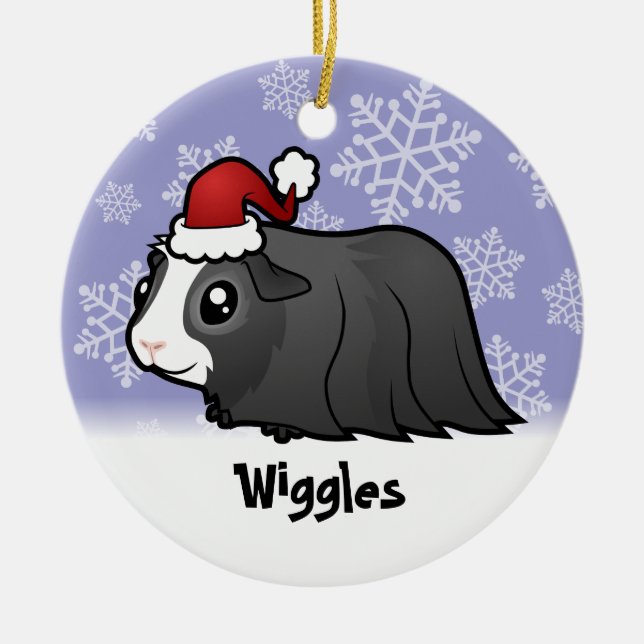 Weihnachtsmeerschweinchen (langes Haar) (addieren Keramikornament (Vorne)
