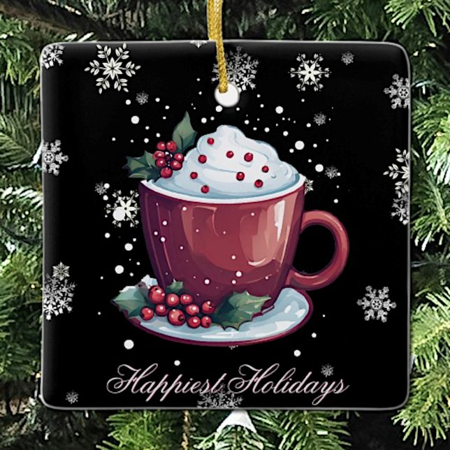 Weihnachtsmeisterschaft der heißen Schokolade Keramikornament (Christmas Cup of Hot Chocolate Ceramic Holiday Ornament)