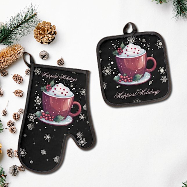 Weihnachtsmeisterschaft der heißen Schokolade Ofenhandschuh & Topflappen-Set (Christmas Cup of Hot Chocolate Oven Mitt Pot Holder Set)