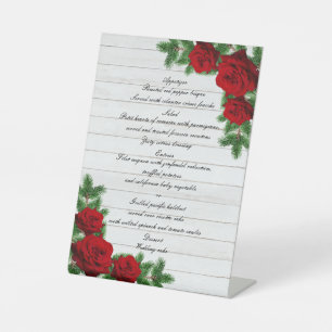 Weihnachtsmenü für rote Rosen und Kiefern Sockelschild