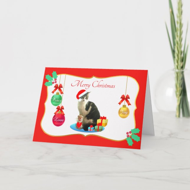 Weihnachtsmerlin-Katzen-Karte Feiertagskarte (Vorderseite)