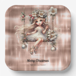 Weihnachtsmesse auf Sparkle Rose Gold Hintergrund Pappteller