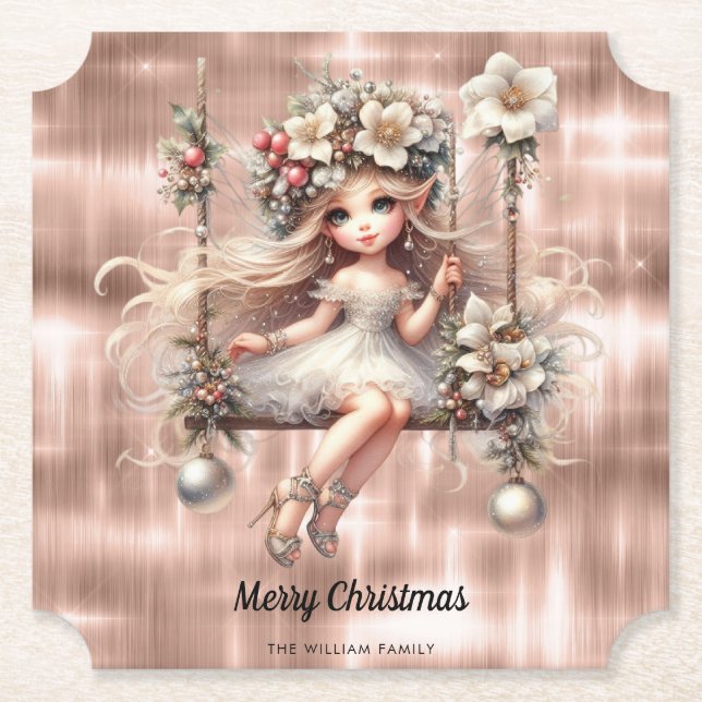Weihnachtsmesse auf Sparkle Rose Gold Hintergrund Untersetzer (Vorderseite)