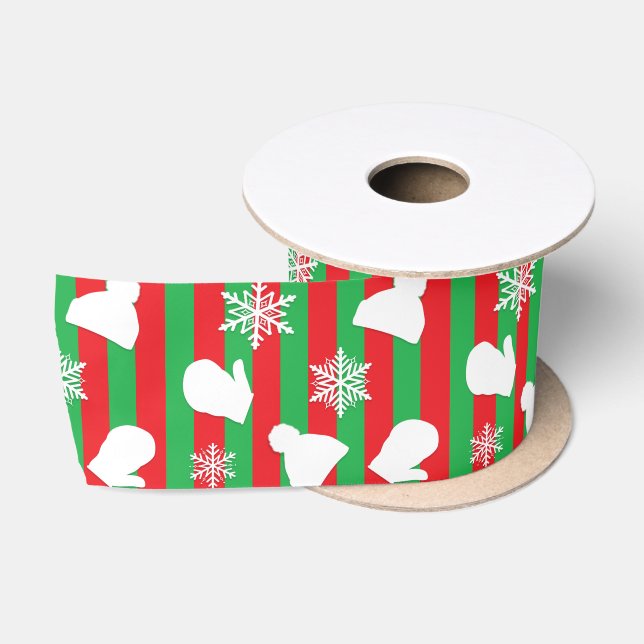 Weihnachtsmilben, Winterhütten und Schneeflocken R Satinband (Spule)