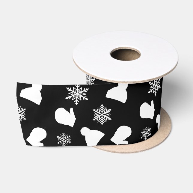 Weihnachtsmilben, Winterhütten und Schneeflocken Satinband (Spule)