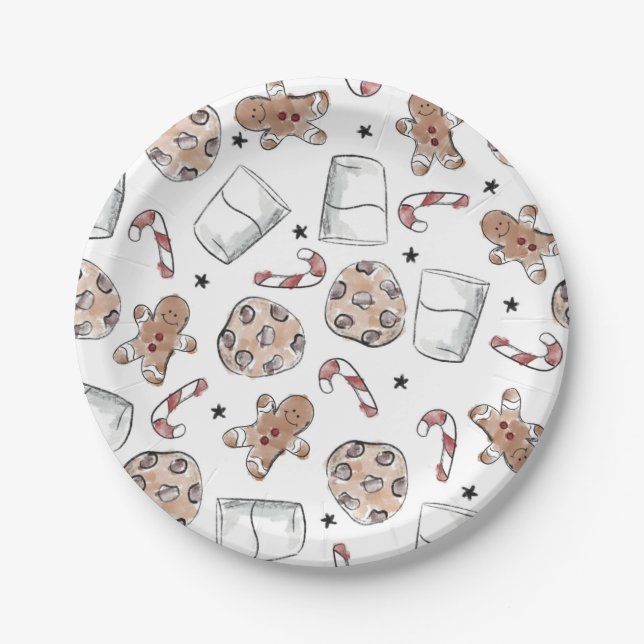 Weihnachtsmilch und Cookies Pappteller (Vorderseite)