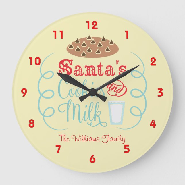 Weihnachtsmilch und Kekse Weihnachten Große Wanduhr (Vorderseite)
