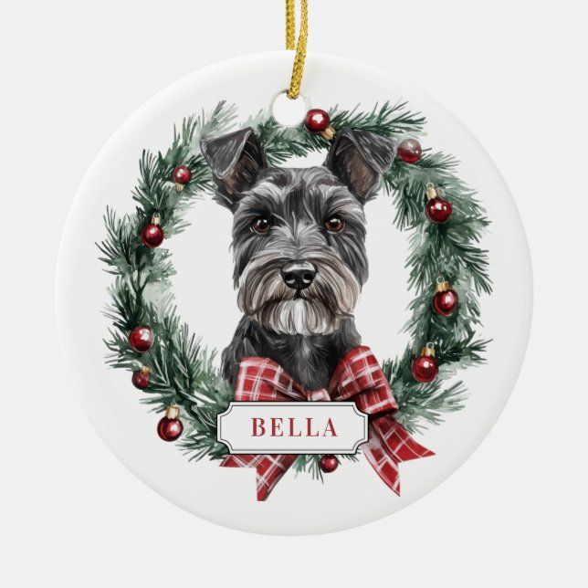 Weihnachtsminiatur Schnauzer Circle Ornament (Vorne)