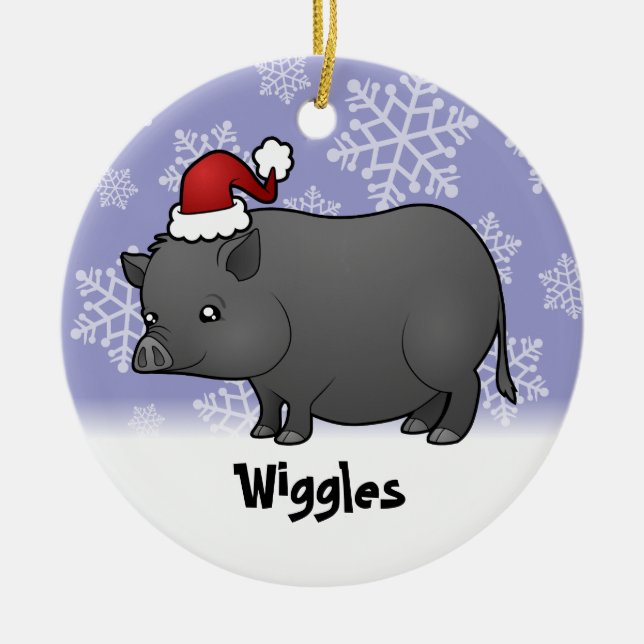 Weihnachtsminiatur-Schwein Keramikornament (Vorne)