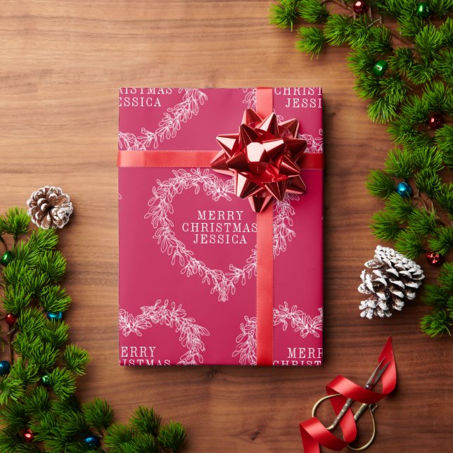 Weihnachtsmistel zeichnend Herzrot Geschenkpapier (Feiertagsgeschenk)