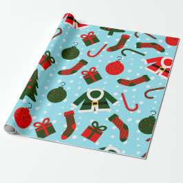 Weihnachtsmittel in Rot und Grün und Schnee-Backgr Geschenkpapier