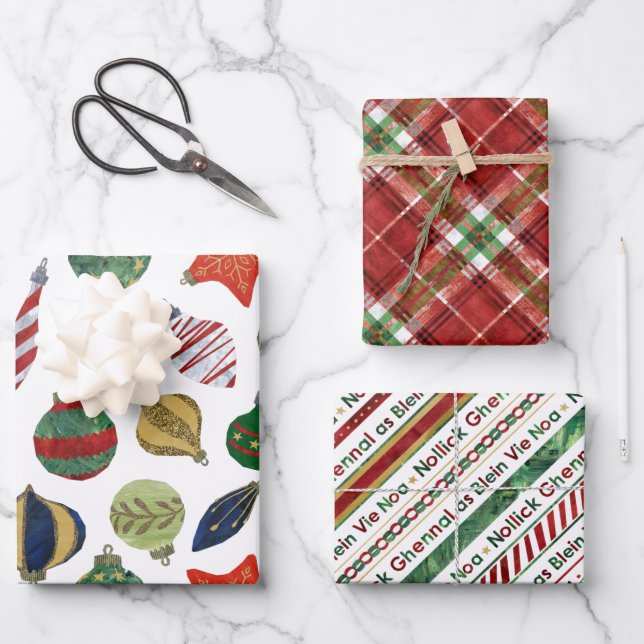 Weihnachtsmix - BG Tartan, Baubles und Ribbon Geschenkpapier Set (Vorderseite)