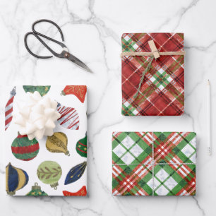 Weihnachtsmix - BG-Tartan und Baubel Geschenkpapier Set