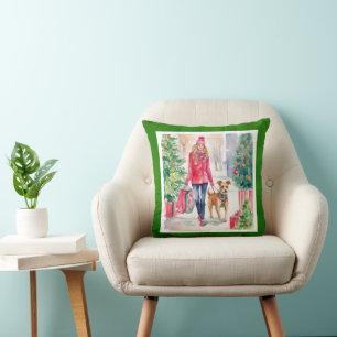 Weihnachtsmode für Wasserfarben Shopping Girl Kissen