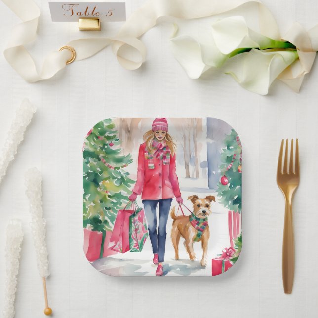 Weihnachtsmode für Wasserfarben Shopping Girl Pappteller (Hochzeit)