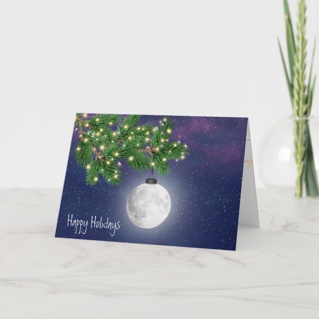 Weihnachtsmond-Ornament aus Kiefernholz Karte (Vorderseite)