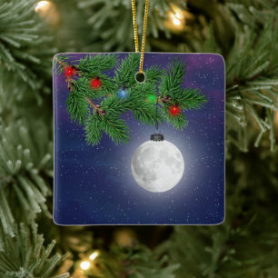 Weihnachtsmond-Ornament aus Kiefernholz Keramikornament
