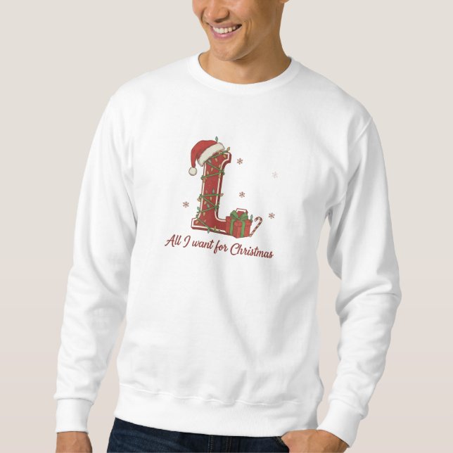 Weihnachtsmonogramm-Design Buchstabe L Sweatshirt (Vorderseite)