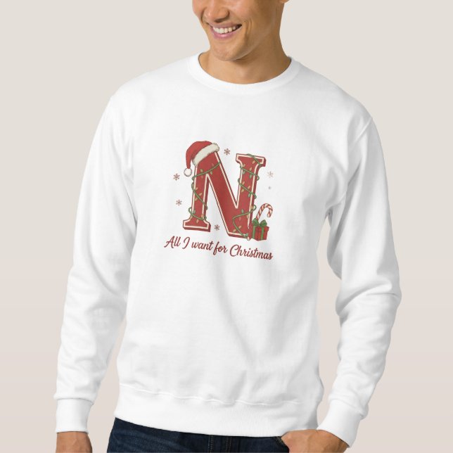 Weihnachtsmonogramm-Design mit dem Buchstaben N Sweatshirt (Vorderseite)