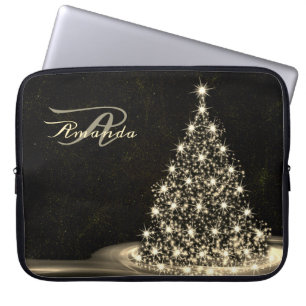 Weihnachtsmonogramm Golden Glänzender Baum Winter Laptopschutzhülle