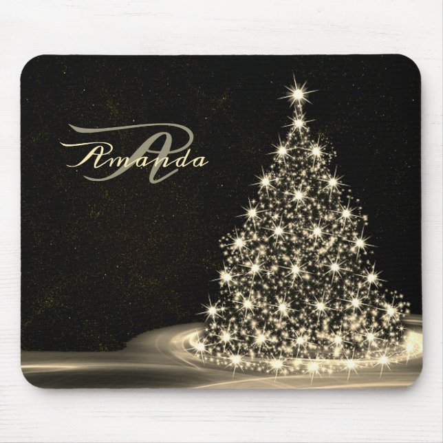Weihnachtsmonogramm Golden Glänzender Baum Winter  Mousepad (Vorne)