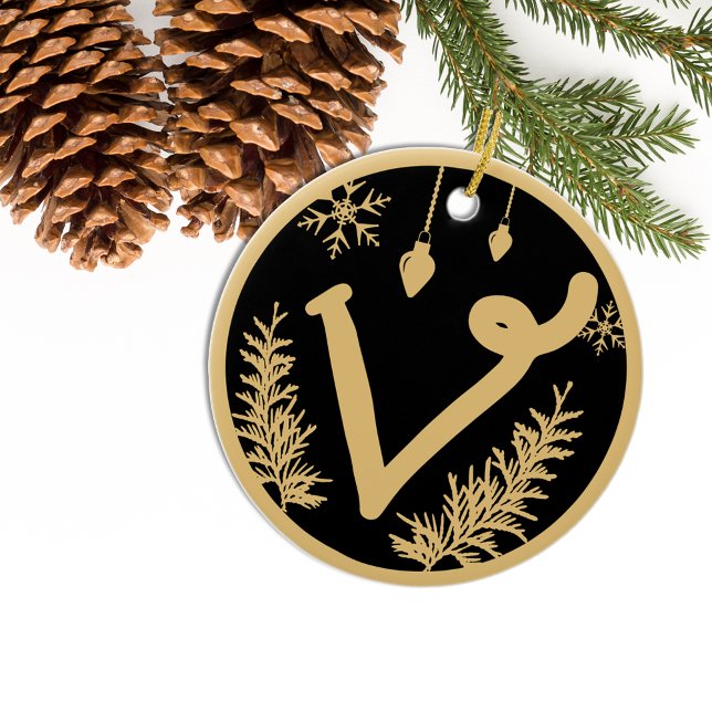 Weihnachtsmonogramm Letter V Gold Black Keramik Ornament (Von Creator hochgeladen)